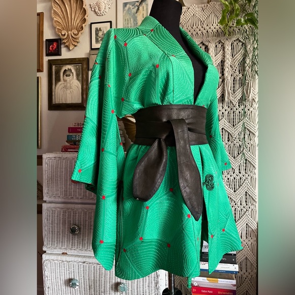 Green Silk Haori Kimono - Picture 12 of 14